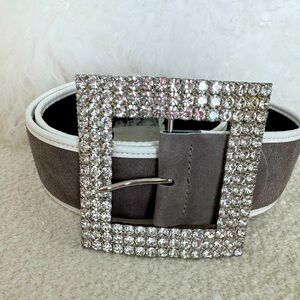 Pelletteria G4 Vintage Grey Suede/white leather with rhinestone buckle belt